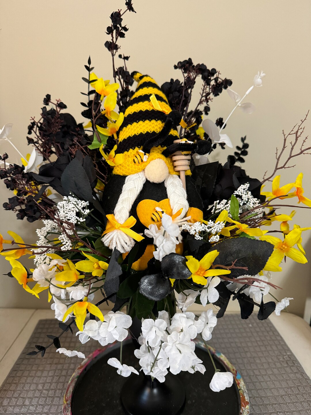 Tall Bee Gnome Floral Arrangement - Etsy