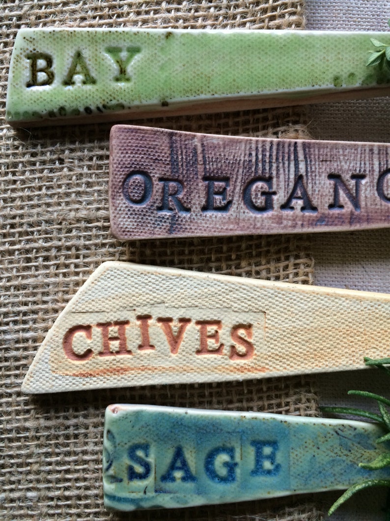 Ceramic Herb Garden Markers Set of 4 and Gift Bag image 3