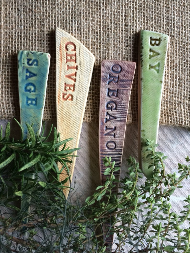 Ceramic Herb Garden Markers Set of 4 and Gift Bag image 2