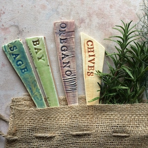 Ceramic Herb Garden Markers Set of 4 and Gift Bag