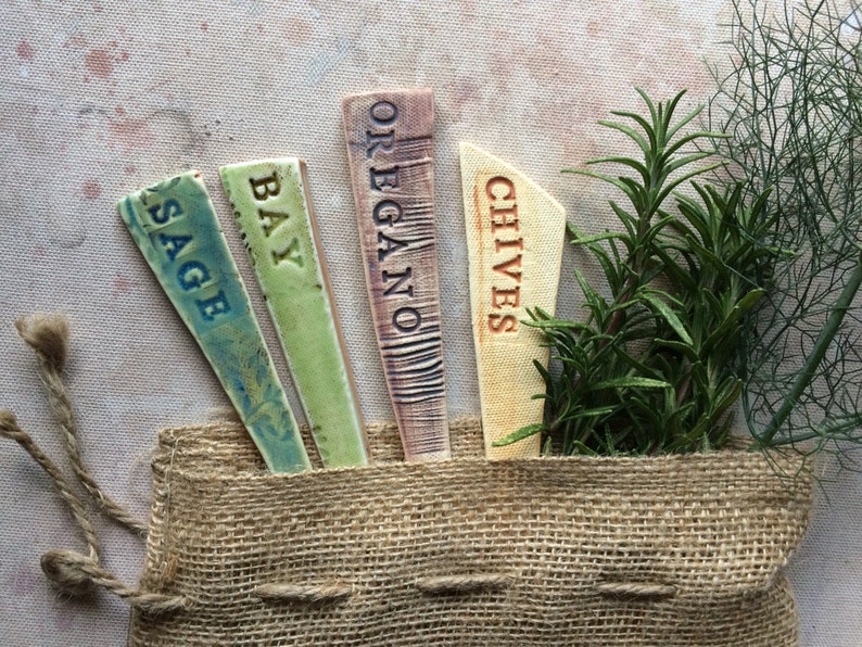 Ceramic Herb Garden Markers Set of 4 and Gift Bag image 1