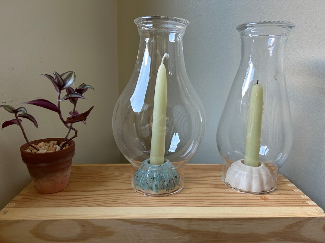 Ceramic Candleholder With Terrarium Vintage Beaded Glass Hurricane Shade 8 1/2 Tall Etsy
