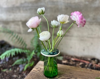Flower Frog with Handblown Glass Vase
