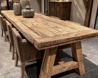 Handgemaakte aangepaste tafel,,handgemaakte rustieke houten tafel,massief walnoot eettafel,aangepast formaat eettafel
