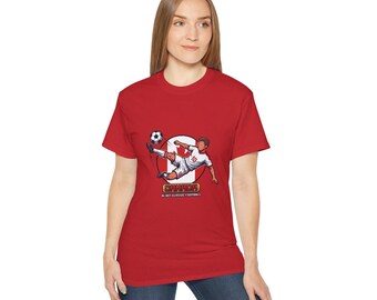 Camiseta de fútbol canadiense con diseño de patada de jugador / Camiseta gráfica de fútbol, diseño de balón de fútbol