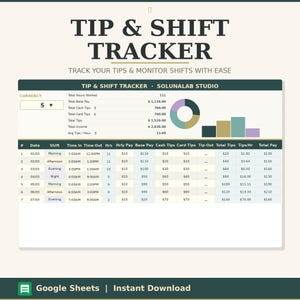 Barman Server Tip Tracker Google Spreadsheets | Automatisch inkomstenlogboek (digitale download)