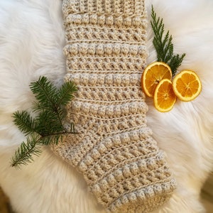 Christmas Stocking, Bobble Christmas Stocking, Farmhouse Stocking, Vintage white, crocheted stocking, chunky knit