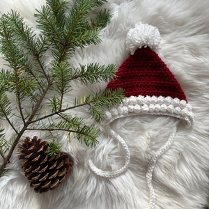 Santa Bonnet, Santa Pixie Bonnet, Christmas Baby Bonnet, Christmas Pixie Bonnet, Christmas hat image 3