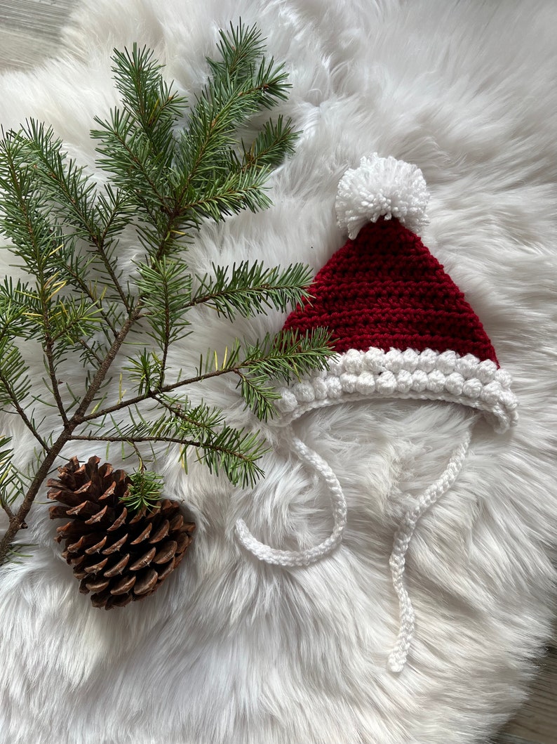 Santa Bonnet, Santa Pixie Bonnet, Christmas Baby Bonnet, Christmas Pixie Bonnet, Christmas hat image 3