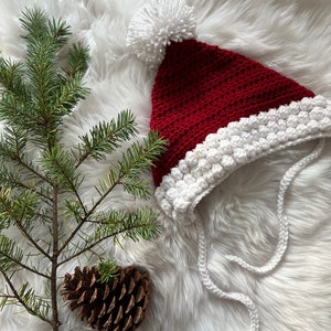 Santa Bonnet, Santa Pixie Bonnet, Christmas Baby Bonnet, Christmas Pixie Bonnet, Christmas hat image 5
