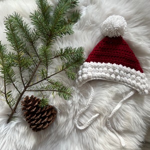 Santa Bonnet, Santa Pixie Bonnet, Christmas Baby Bonnet, Christmas Pixie Bonnet, Christmas hat imagen 4