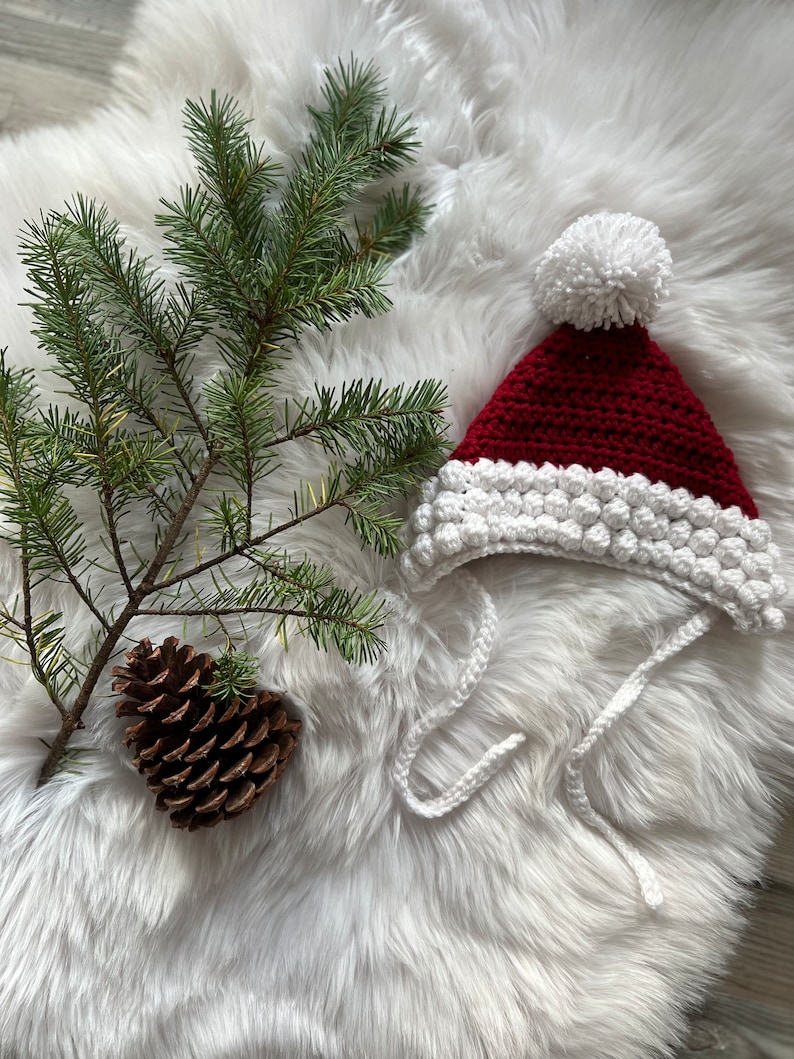 Santa Bonnet, Santa Pixie Bonnet, Christmas Baby Bonnet, Christmas Pixie Bonnet, Christmas hat imagem 4