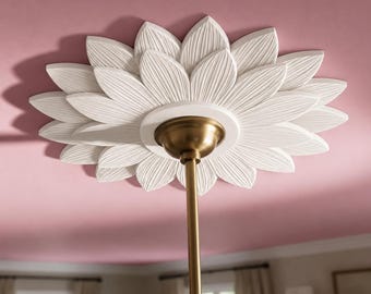 Deckenrosette 25 cm, englisches florales Landhaus-Design, Gipsrosette für Pendelleuchte – Sonnenblume