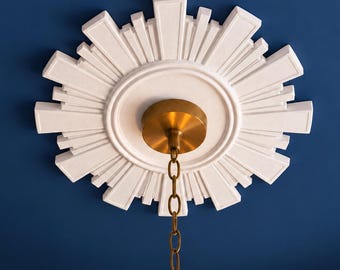 Deckenrosette 25 cm, geometrische Art-Deco-Deckenrosette aus Gips für Pendelleuchten — Aurora