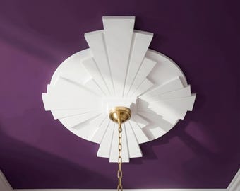 Medallón de techo de 35,5 cm (14 pulgadas), rosetón de yeso alargado estilo art déco para lámpara de araña — Astoria
