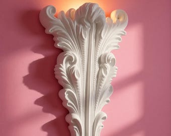 Plaster Wall Sconce, Classical Decor, Battery or Hardwired Wall Light — Acanthus Leaf