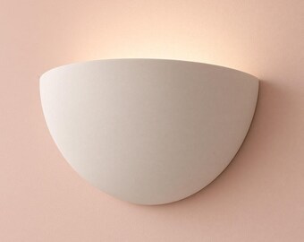 Plaster Wall Sconce, Minimal Half Moon, Battery or Hardwired Wall Light — Pebble