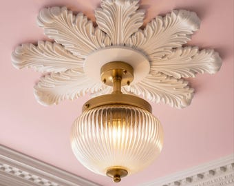 Ceiling Medallion 15 in, Victorian Acanthus Plaster Ceiling Rose for Chandelier — Duchess