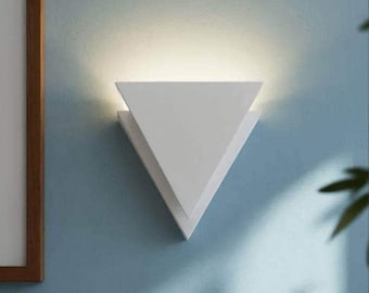 Plaster Wall Sconce, Art Deco Geometric, Battery or Hardwired Wall Light — Triangle