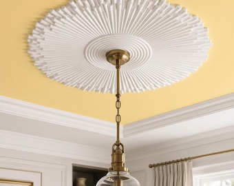 Ceiling Medallion 22 in, Art Deco Sunburst Plaster Ceiling Rose for Chandelier — Cosmos
