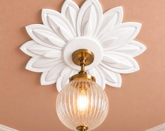 Ceiling Medallion 15 in, Art Nouveau Botanical Plaster Ceiling Rose for Chandelier — Lotus