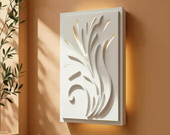 Plaster Wall Sconce, Vintage Textured, Battery or Hardwired Wall Light — Feather