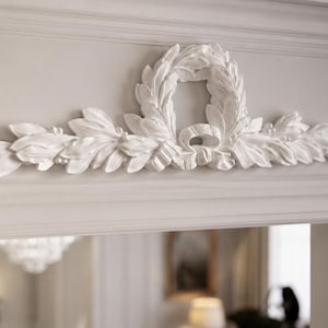 Laureate Handmade Overdoor Pediment | Neoclassical Laurel Door Topper | Paintable Architectural Decor