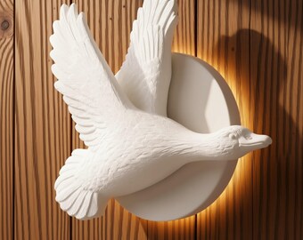 Plaster Wall Sconce, Sculptural Botanical, Battery or Hardwired Wall Light — Art Nouveau Bird