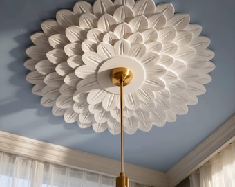 Ceiling Medallion 15 in, Victorian Garden Plaster Ceiling Rose for Chandelier — Leaf