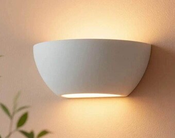 Plaster Wall Sconce, Scandi Minimalist, Battery or Hardwired Wall Light — Japandi