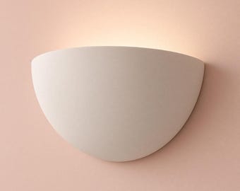 Plaster Wall Sconce, Minimal Half Moon, Battery or Hardwired Wall Light — Pebble