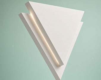 Plaster Wall Sconce, Art Deco Geometric, Battery or Hardwired Wall Light — Triangle