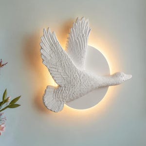 Bird Wall Sconce, Art Nouveau Lamp | Plaster Sculptural Shade | 20.3×30.5Cm W, Paintable