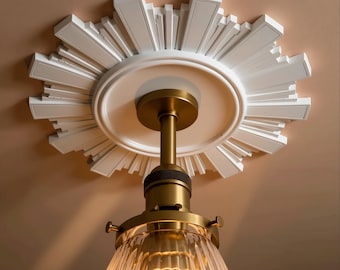 Ceiling Medallion 9.8 in, Art Deco Geometric Plaster Ceiling Rose for Pendant Light — Aurora