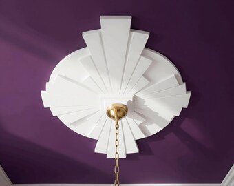 Deckenrosette 14 Zoll, längliche Art-Deco-Deckenrosette aus Gips für Kronleuchter — Astoria