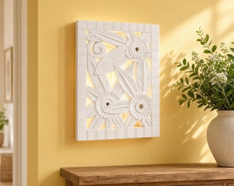 Plaster Wall Light, Botanical Carving, Battery or Hardwired — Floral Sconce