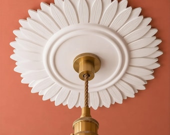 Ceiling Medallion 12 in, Floral Victorian Plaster Ceiling Rose for Pendant Light — Daisy
