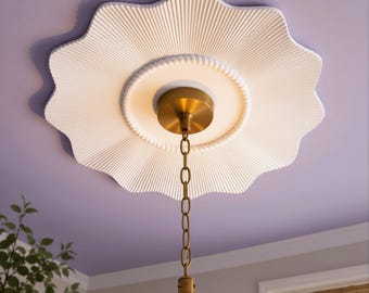 Ceiling Medallion 9.5 in, Modernist Art Deco Plaster Ceiling Rose for Pendant Light — Vogue
