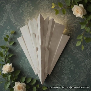 Easy Install Art Deco Plaster Wall Light 11x11, Genesis Uplighter, LED Included, Paintable Handmade UK