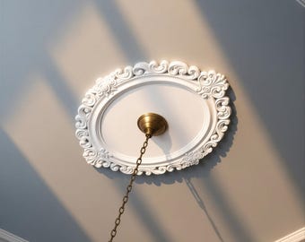 Ceiling Medallion 12 × 9.5 in, Classical Elongated Plaster Ceiling Rose for Pendant Light — Regency
