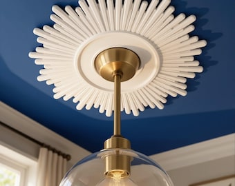 Ceiling Medallion 11 in, Art Deco Sunburst Plaster Ceiling Rose for Pendant Light — Pluto