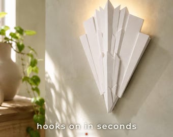 Art Deco Wall Light | 9x11" inch | Genesis Design | Plaster Sconce | With Battery or Mains LED, Paintable | Soft Warm Glow | Handmade UK
