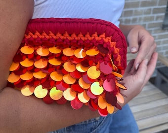 Pailletten-Häkelclutch – Doppelt gestreift