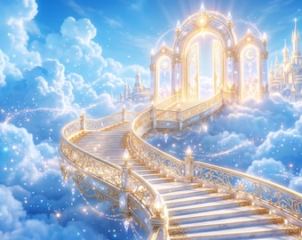 Paquete de fondos de Escalera Celestial / Puertas Azules Doradas, Nubes (Descarga digital)