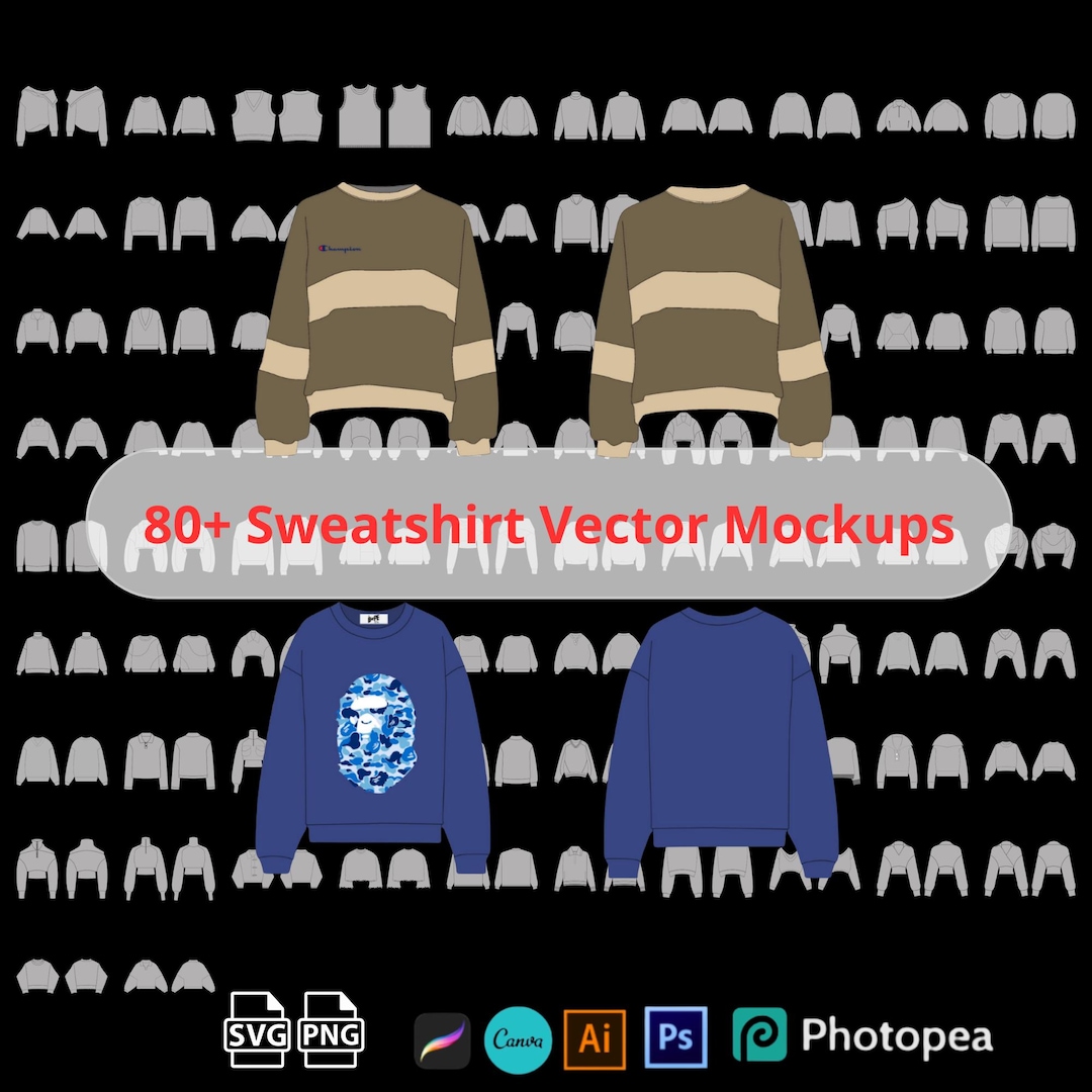 Pullover Hoodie Mockup Bundle — 80 Front Back Flat Lay Vector Templates ...