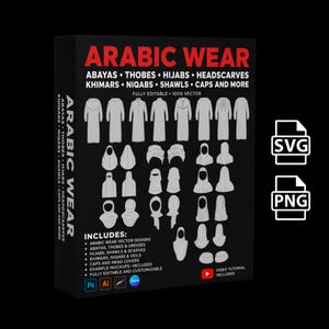 Modische Mode-Vorlagen-Set – Vektorvorlagen für Abaya, Hijab und Thobe, Design-Kit für islamische Kleidung (PNG/Illustrator)