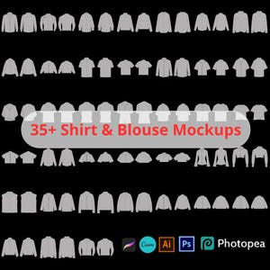 Shirt Mockup Bundle 35 Vector Templates, Blouse Mockups, Button Up Shirt Mockups, Clothing Mockups, Apparel Design Kit