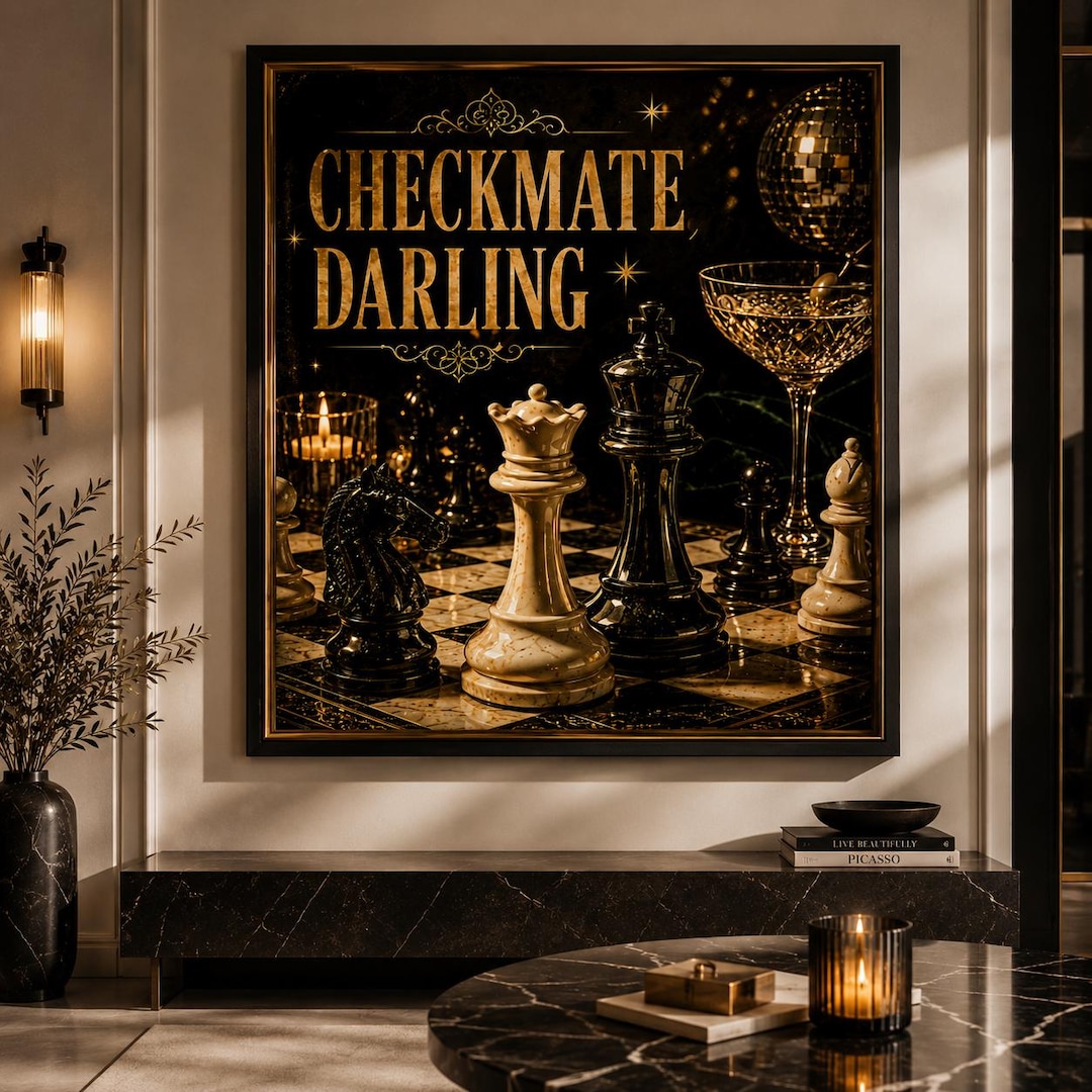 Checkmate Darling Wall Art PNG, Chess Cocktail Poster, Dark Academia ...