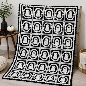 CROCHET PATTERN Ghost Granny Square Blanket Pattern Easy Halloween Crochet Throw Baby Blanket Afghan Instant Digital Download PDF