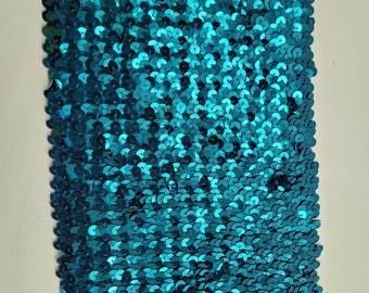 Sequin stretch 6" trim, blue/green sequin fabric, stretchy sequin trim, craft trim, sold by the yard